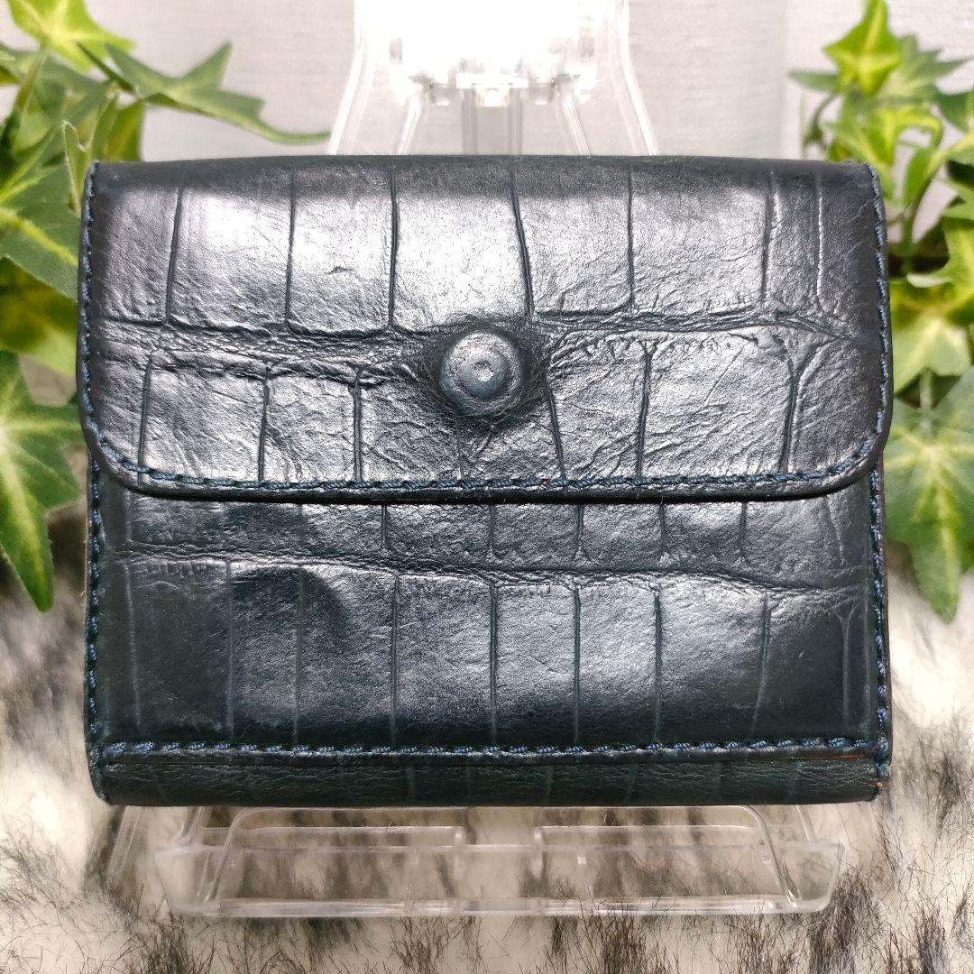 フェリージ 三つ折り財布 クロコ ダークネイビー Felisi 財布 濃紺レザー