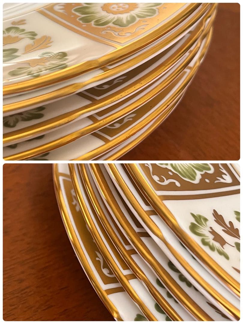 【希少品】ロイヤルクラウンダービー★ダービーグリーンパネル★豪華なディナー皿6枚