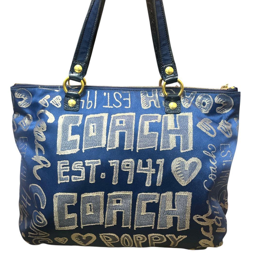 【極美品★人気】COACH POPPYトートバッグ ネイビー 肩掛け A4