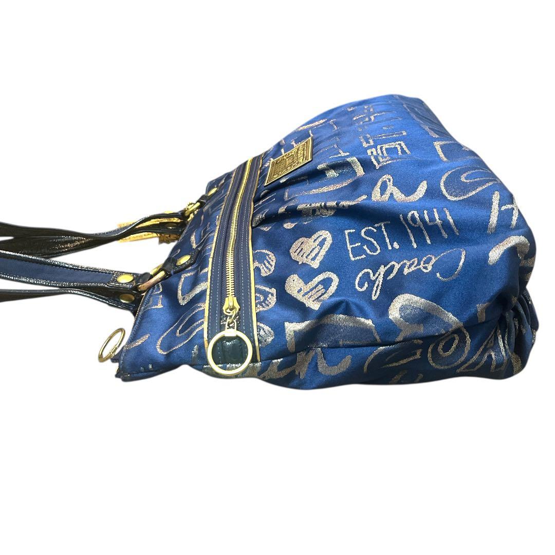 【極美品★人気】COACH POPPYトートバッグ ネイビー 肩掛け A4