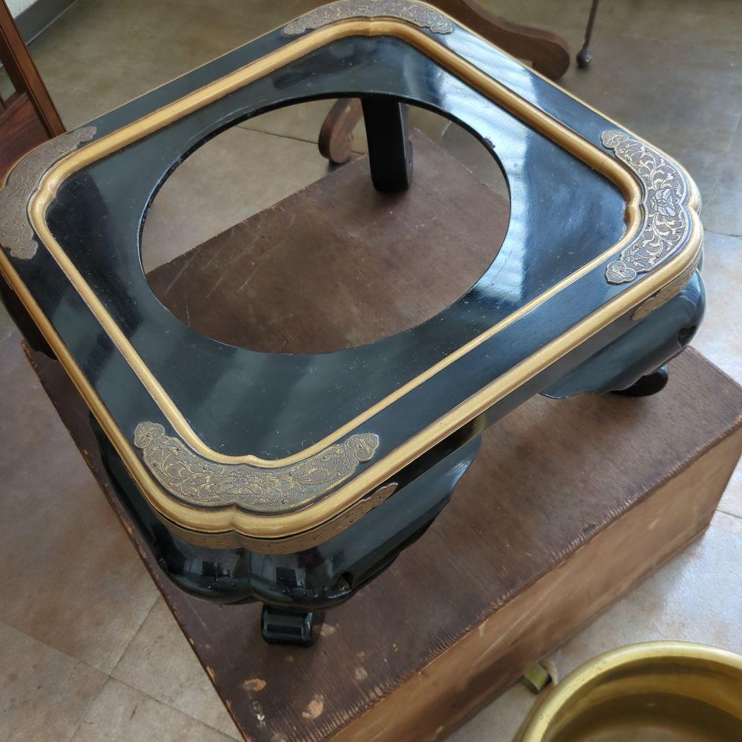 骨董 大名火鉢 火鉢 漆 漆器 金彩 猫脚 銅器 希少品 美品 木箱 火鉢
