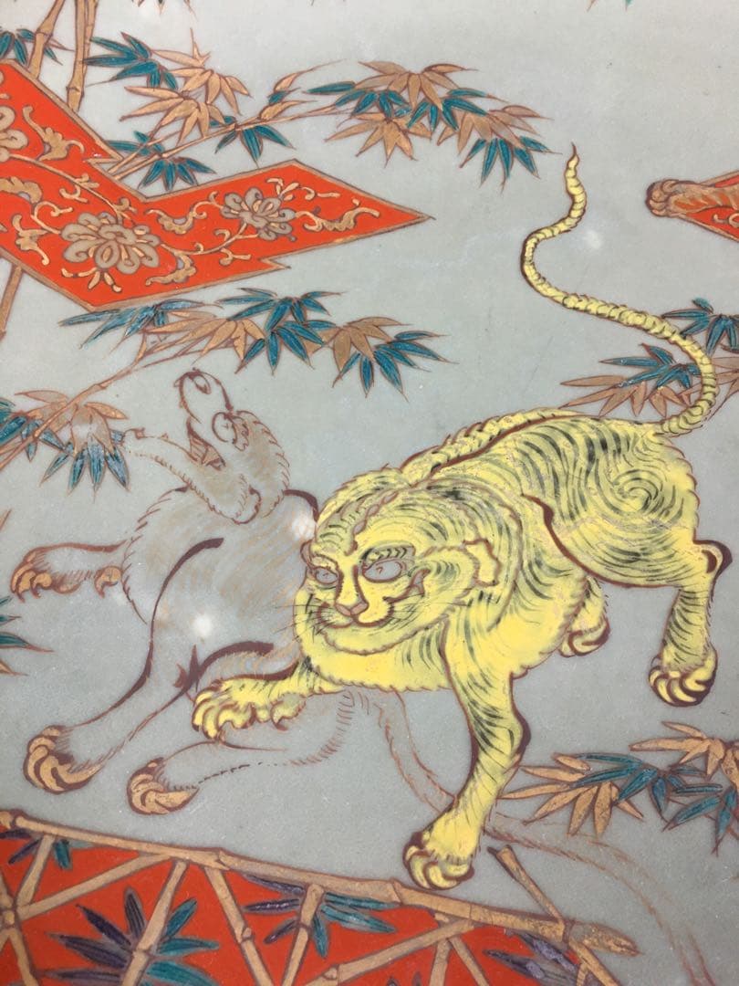 S333伊万里焼 猫虎飾皿 大皿 直径約49.2㎝