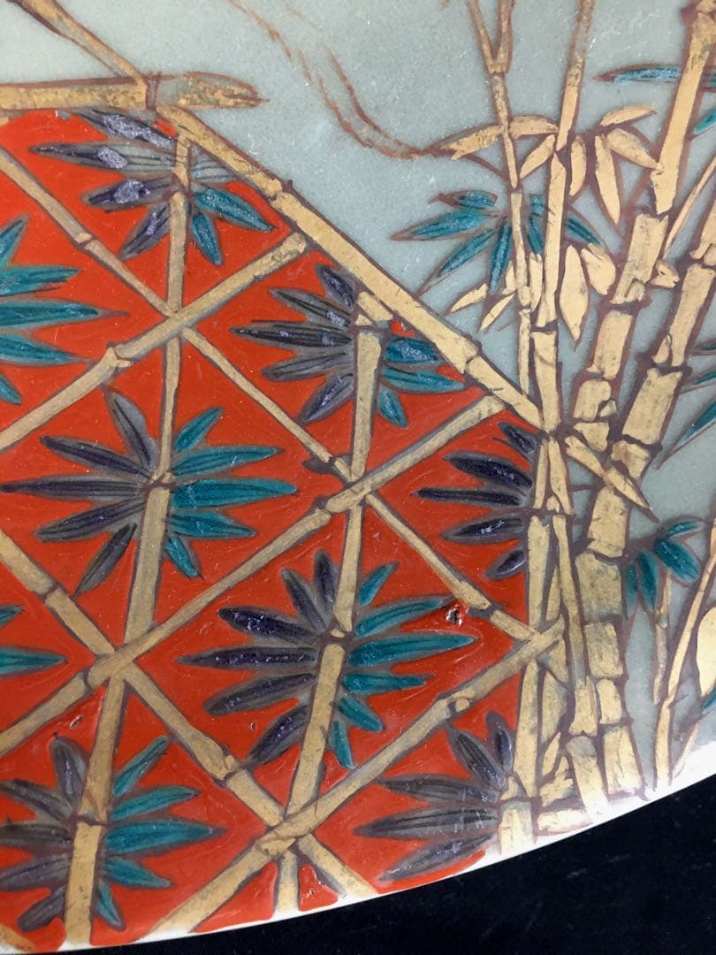 S333伊万里焼 猫虎飾皿 大皿 直径約49.2㎝