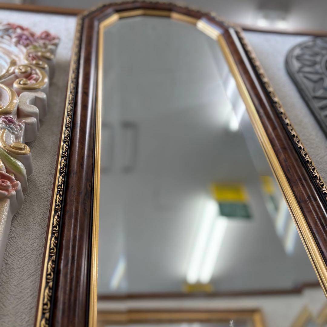 イタリア製 木製フレーム 壁掛け鏡