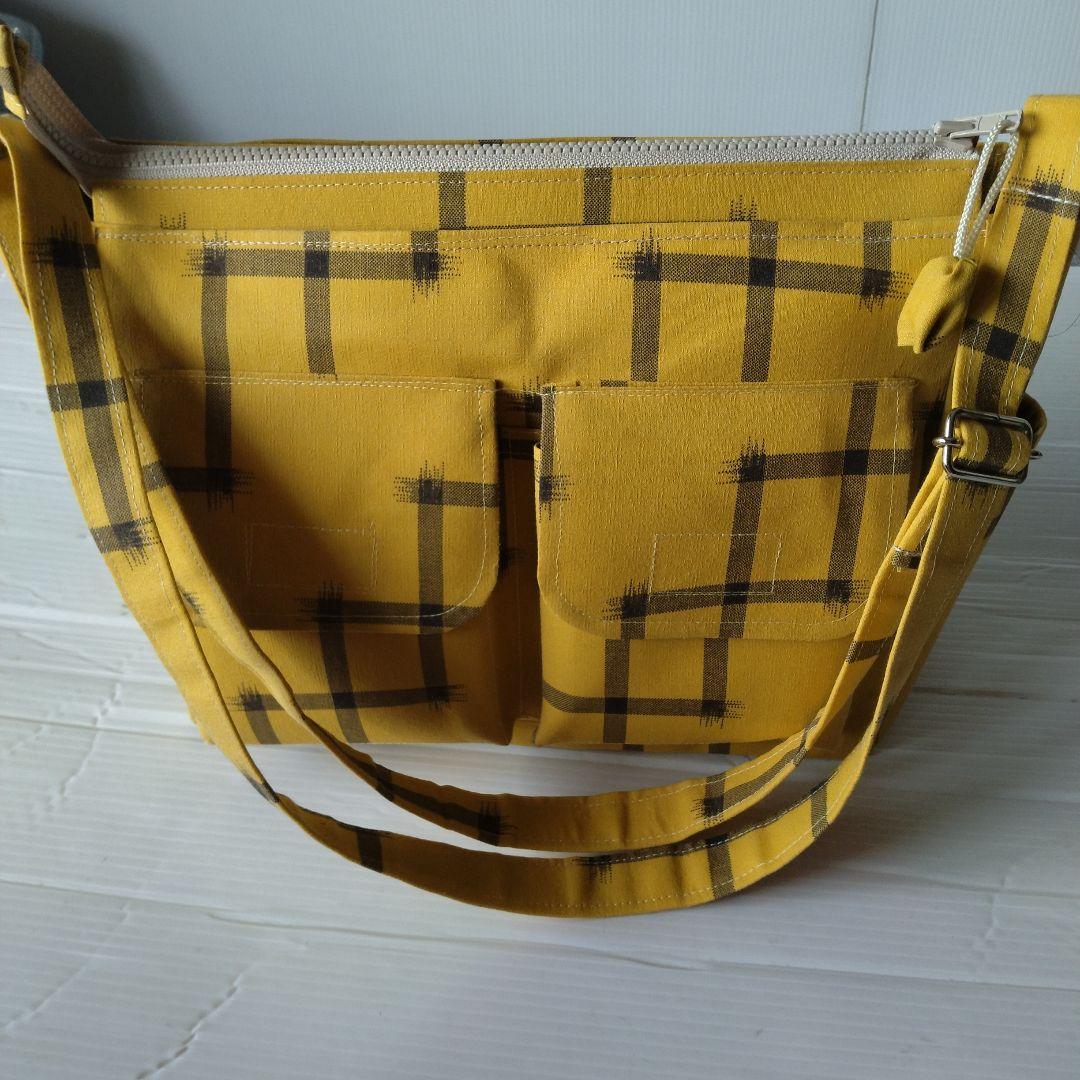 イエロー チェック柄 沖縄紅型バック