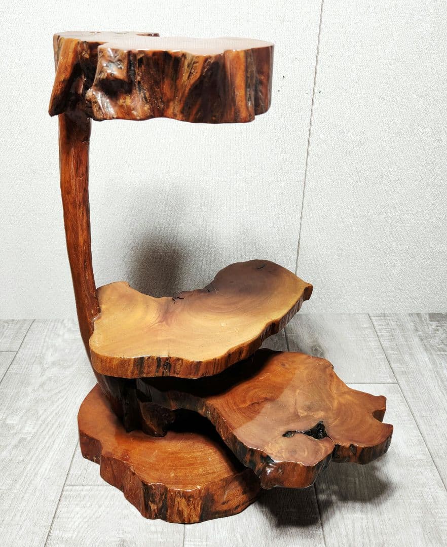 天然木 三段 飾り台 花台 和室 茶室 レトロ アンティーク