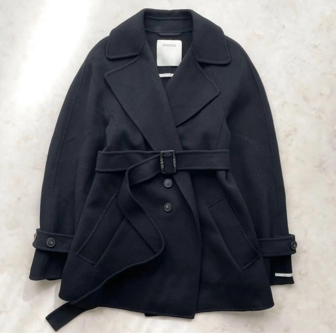 Emma　★SPORT MAX黒ベルテッドコートカシミヤS〜M