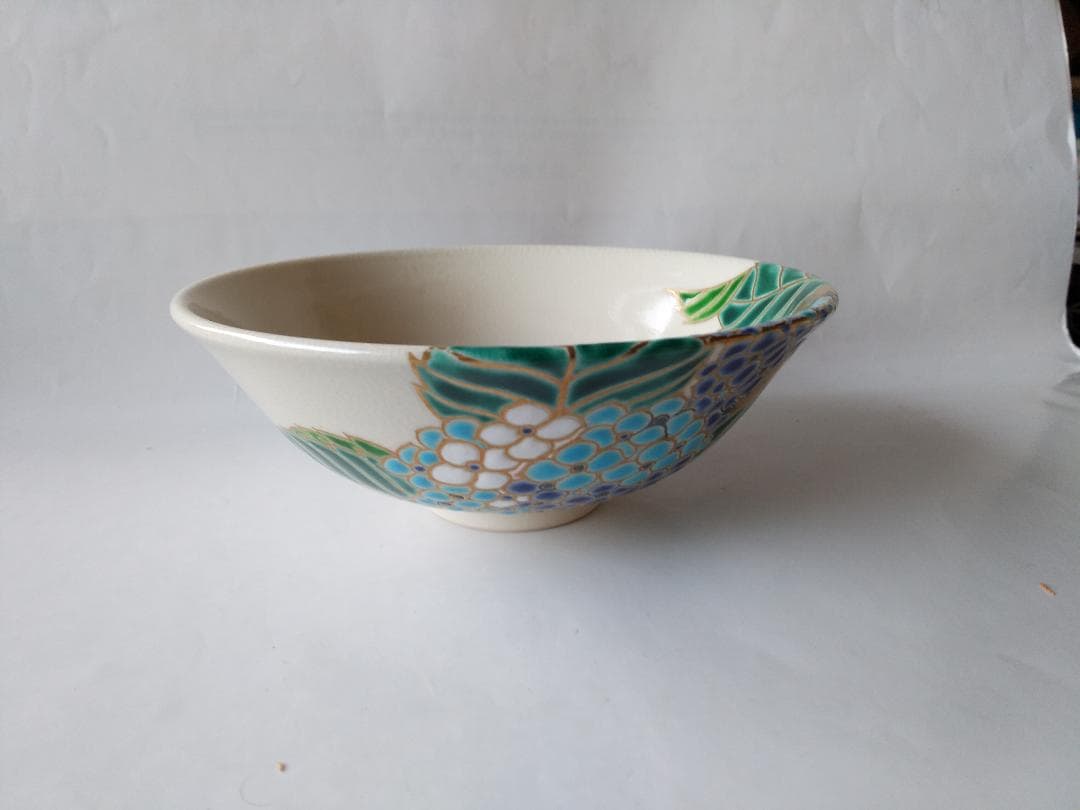 御室窯 仁清 紫陽花 平茶碗 共箱 共布 茶道具 茶器 抹茶碗 新品 未使用品