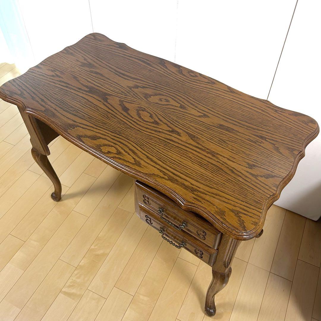 アンティーク　三越家具ブルージュ　ルーマニア製　オーク材デスク　英国　猫脚　虎柄