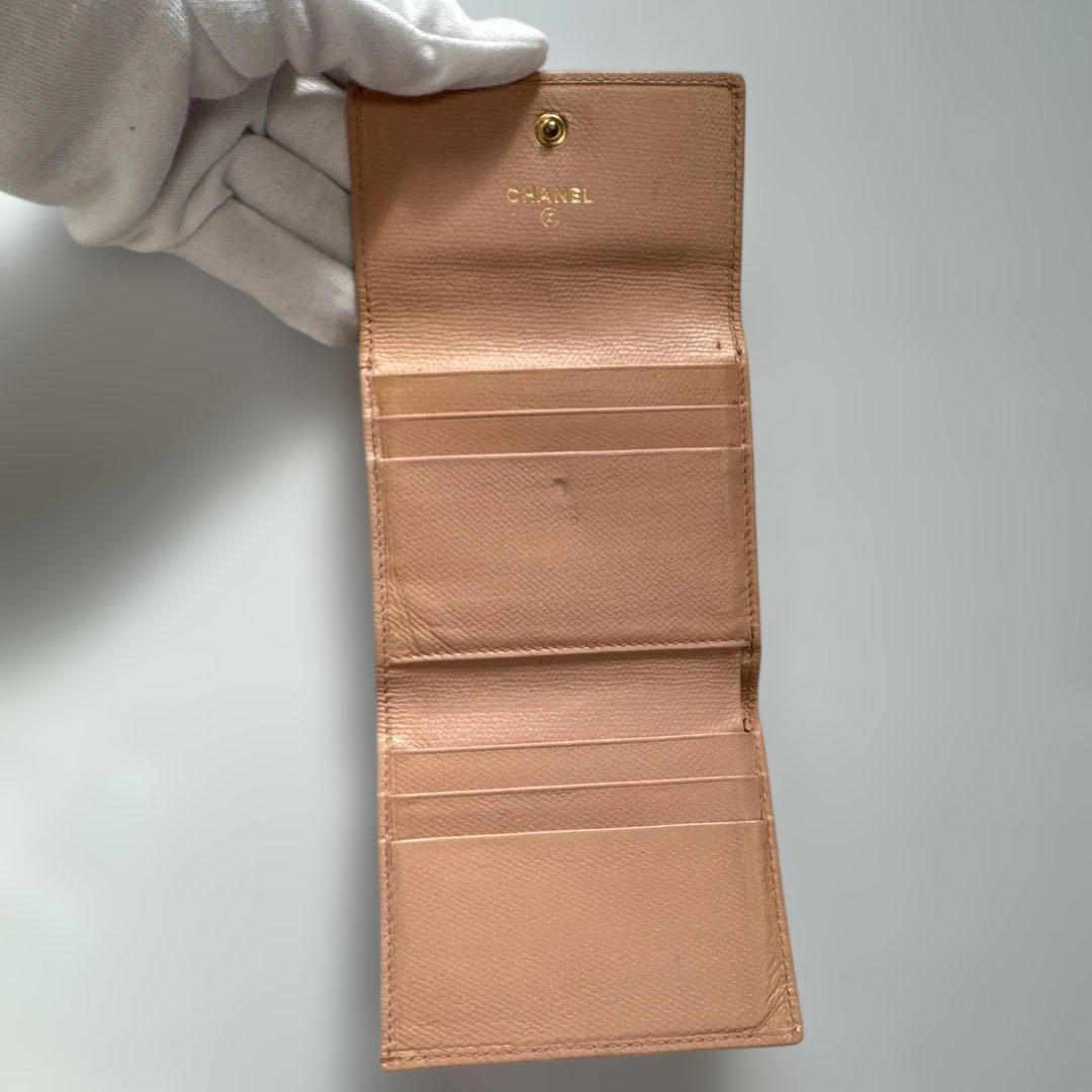 CHANEL　シャネル　W1　ココマーク　三つ折り　財布　キャビアスキン　ピンク