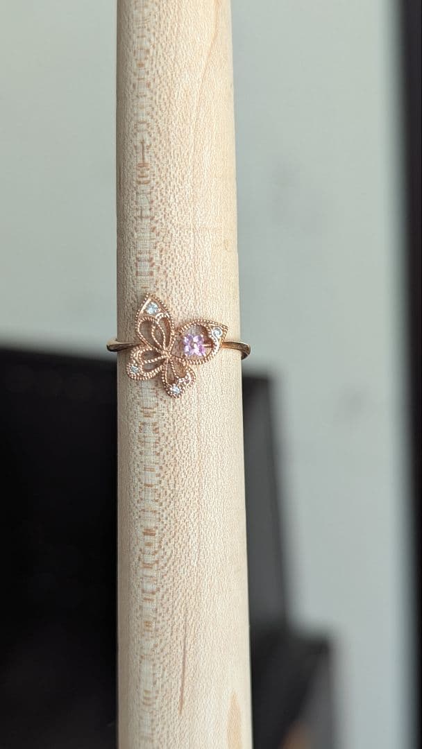 K10 ピンクゴールド　蝶　ダイヤモンド　天然石　5号