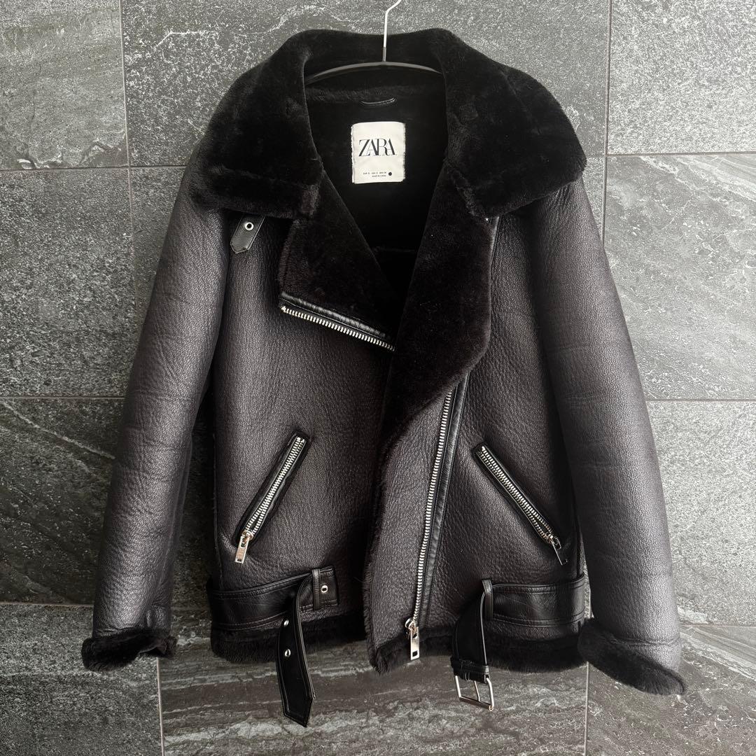 美品　ZARA　レディース　フェイクムートン　ダブルライダースジャケット　肉厚