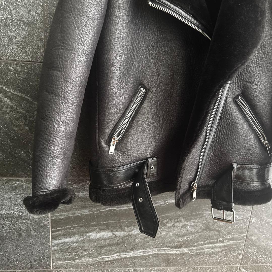 美品　ZARA　レディース　フェイクムートン　ダブルライダースジャケット　肉厚