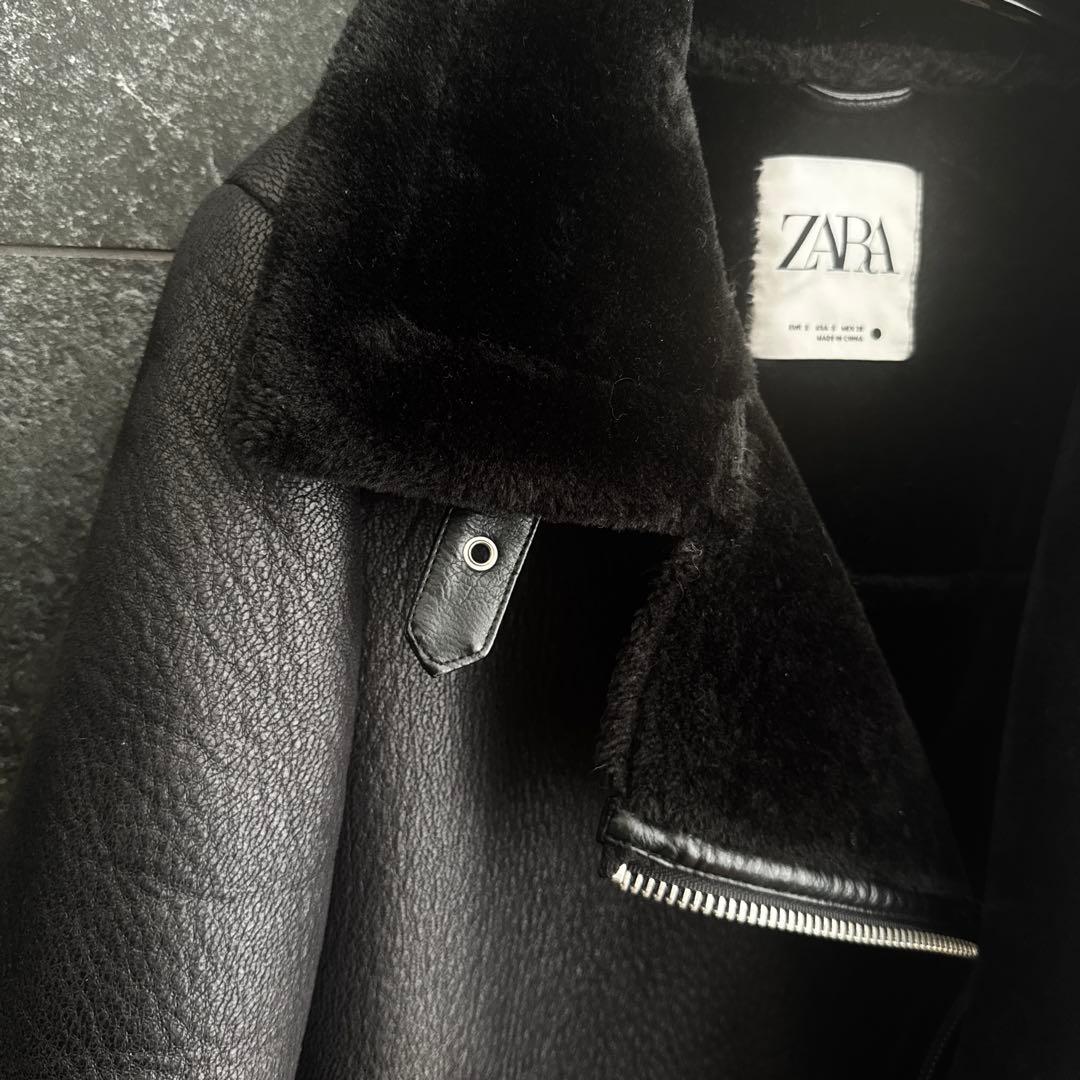 美品　ZARA　レディース　フェイクムートン　ダブルライダースジャケット　肉厚
