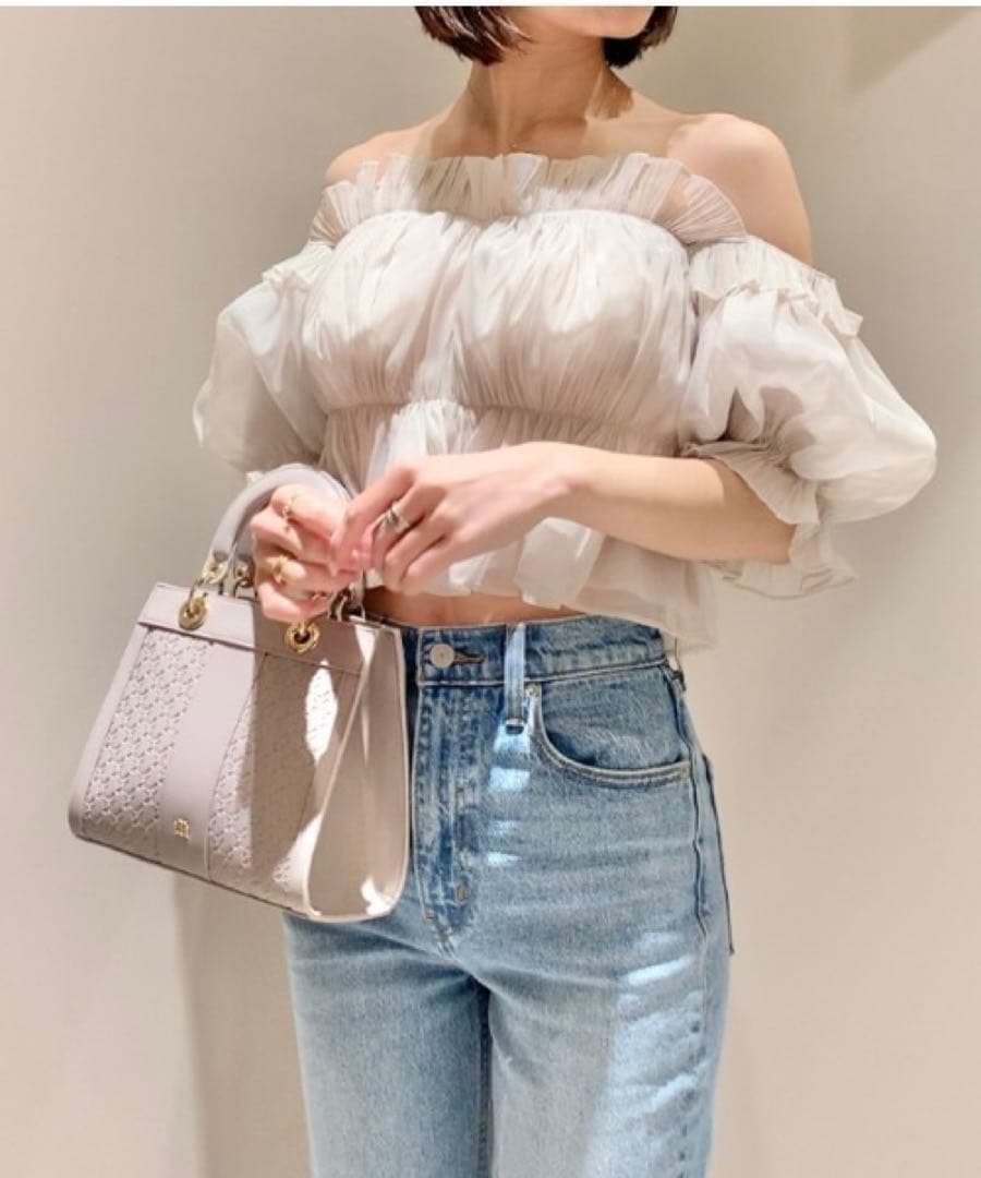 snidel スナイデル ボリュームギャザーフリルオフショルブラウス