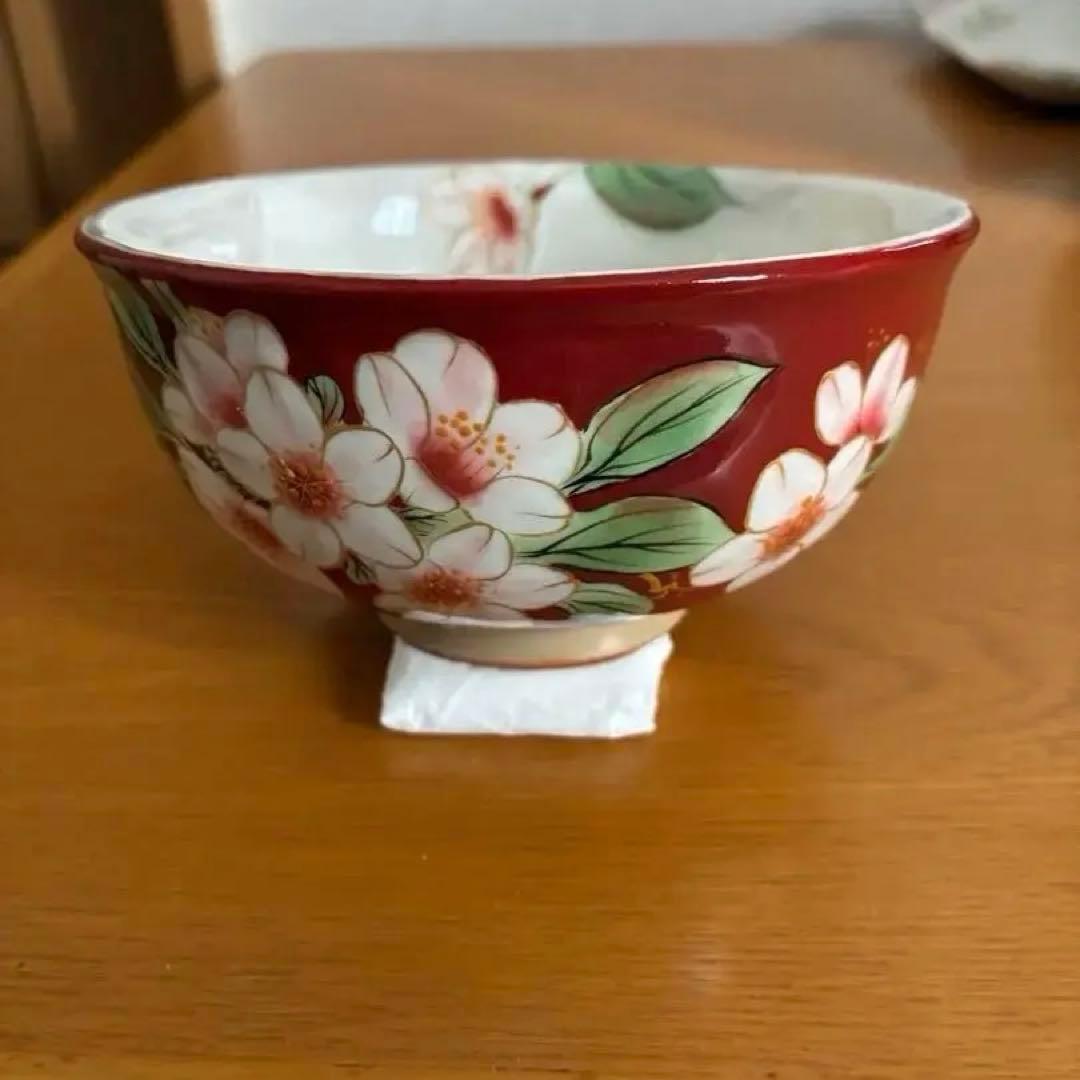 陶あん　赤色抹茶茶碗　飯碗