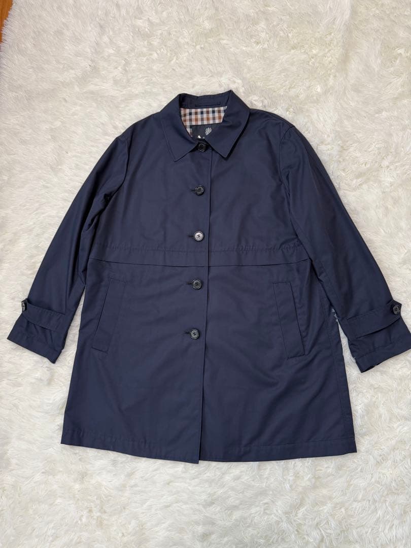 美品　アクアスキュータム　ステンカラーコート　ネイビー　チェック