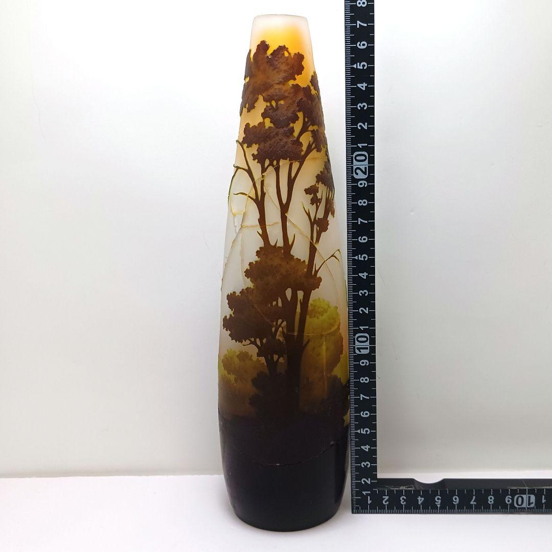 S189-2 エミールガレ 多層ガラス 湖畔文 花瓶 一輪挿し 難あり　HHH