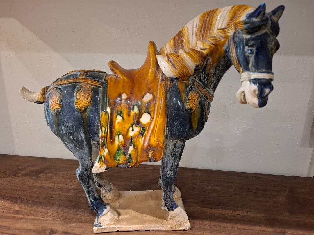 旧豪家蔵出し 唐三彩藍釉戰馬