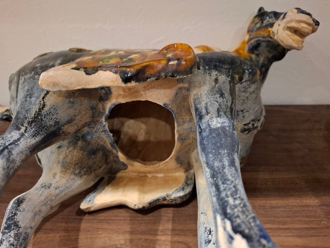 旧豪家蔵出し 唐三彩藍釉戰馬