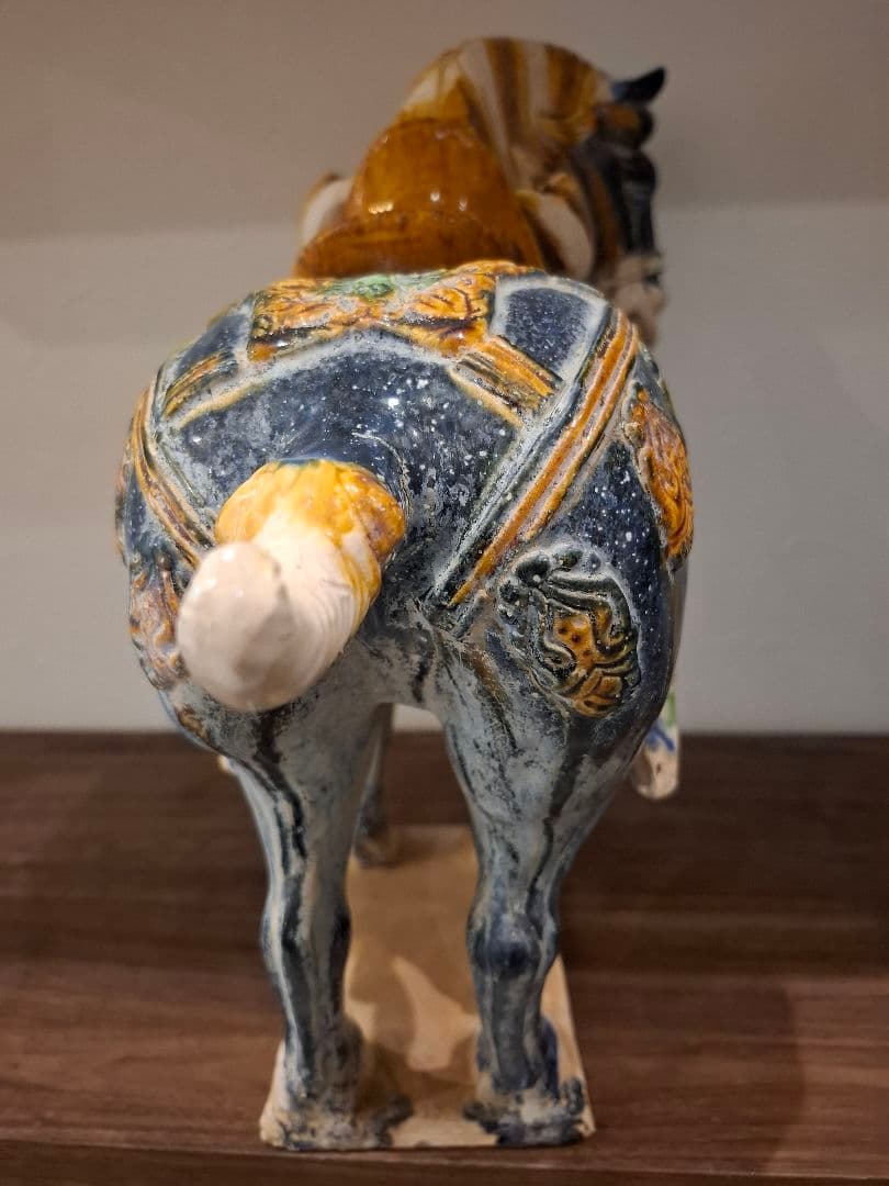 旧豪家蔵出し 唐三彩藍釉戰馬