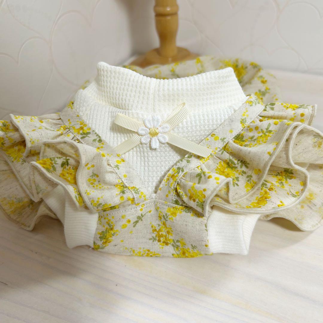 ハンドメイド♡犬服 ナチュラルなミモザのバルーンワンピース