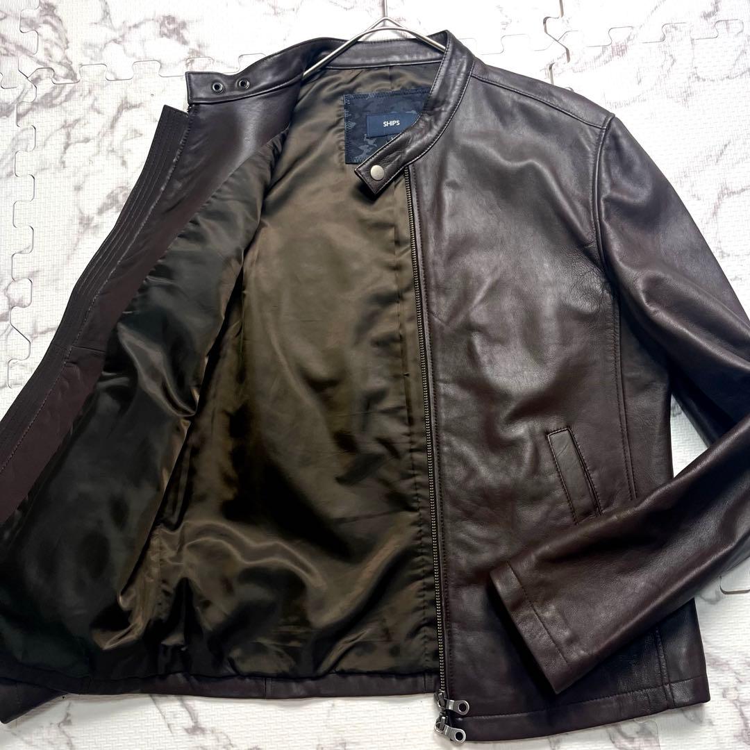 美品✨シップス シングルライダース 羊革 ブラウン 本革 Lsize