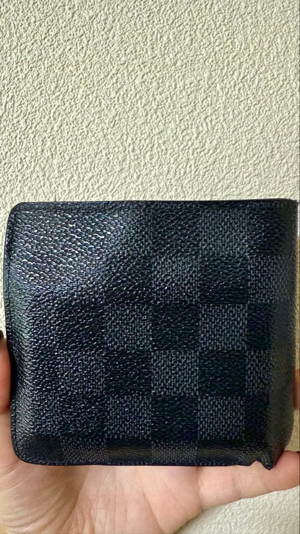 ちょんまげ　ルイヴィトン　ダミエ　 ブラックレザー 二つ折り　財布
