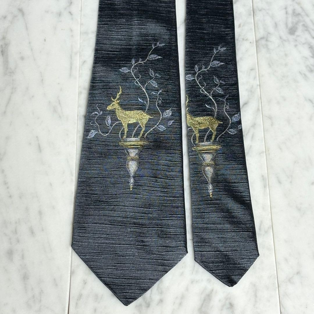 Dominique France ネクタイ 刺繍柄 グレー 鹿 クラウン