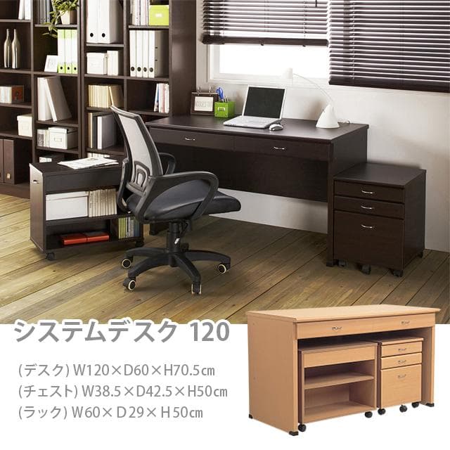 【新品・送料無料】システムデスク120 (ブラウン) (ナチュラル)