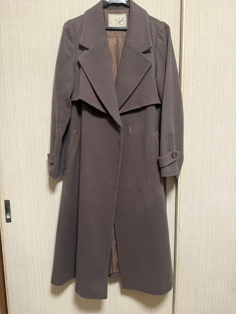 Noela 2WAYカラーバックプリーツウールトレンチコート　茶