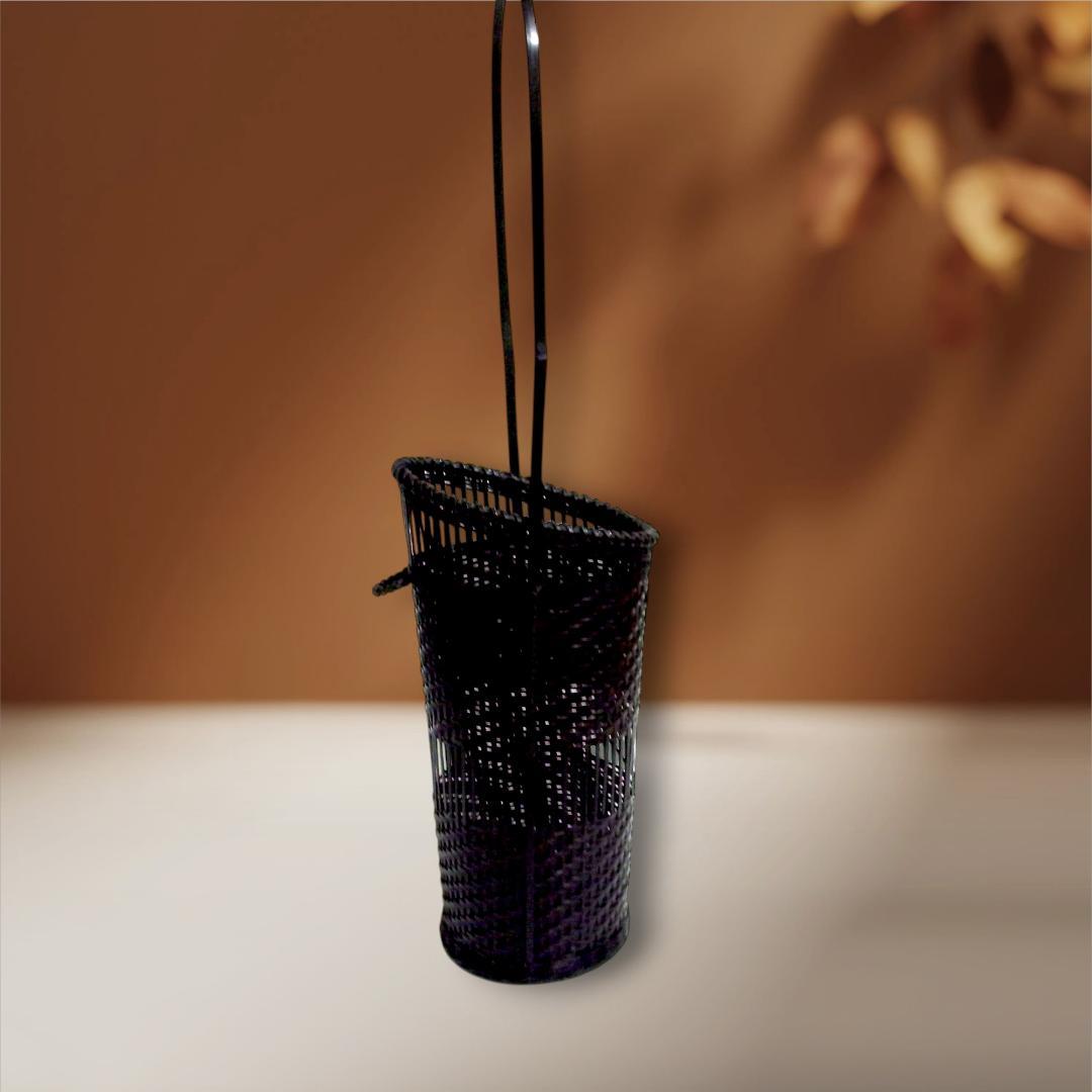 未使用品 渡辺竹清作・手付 籠花入れ・花器・花瓶・伝統工芸