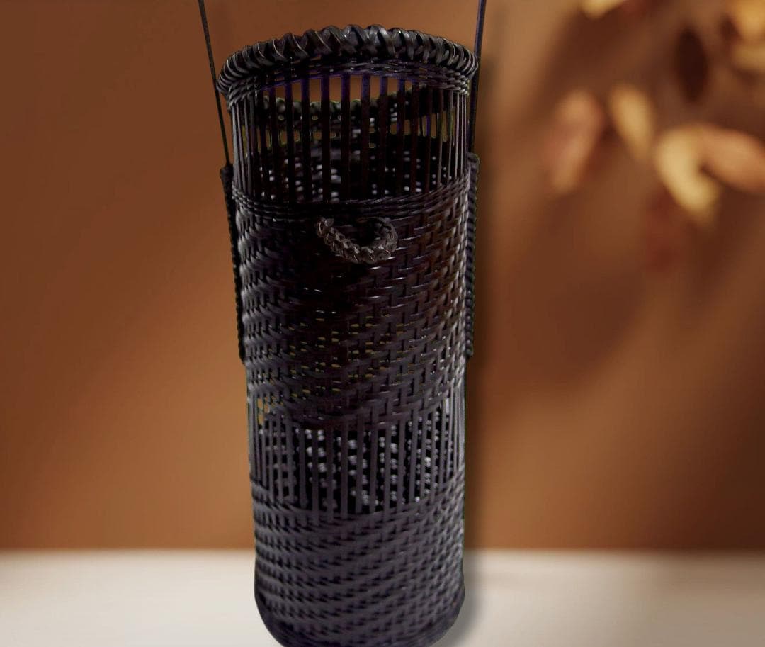 未使用品 渡辺竹清作・手付 籠花入れ・花器・花瓶・伝統工芸