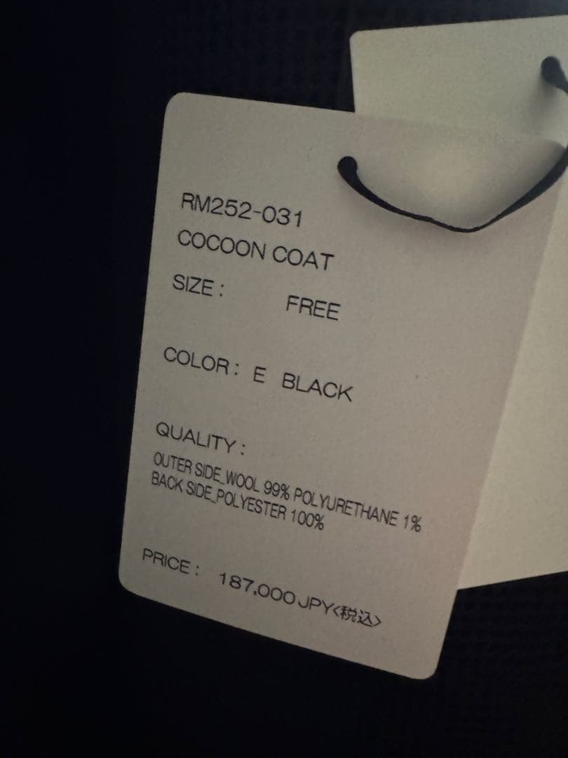 ジャケット・アウター 25AW RAINMAKER KYOTO COCOON COAT / BLACK