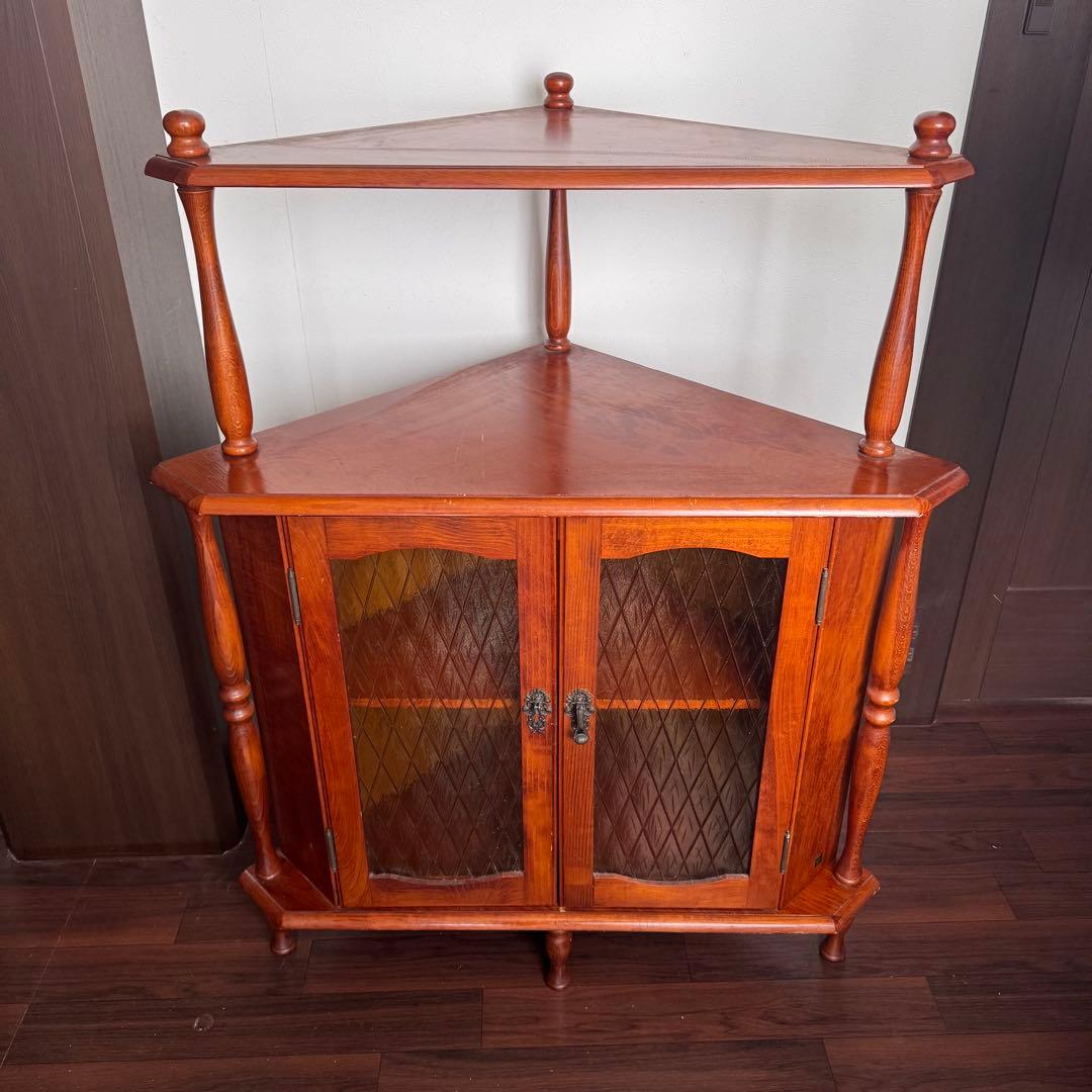 アンティークコーナーシェルフ　ガラス扉　ジャパンヴィンテージ　ミッドセンチュリー