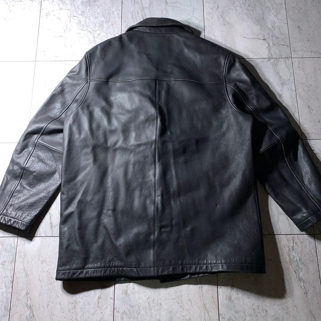 00s Brooks Brothers シボ革 レザー カーコート 黒 L