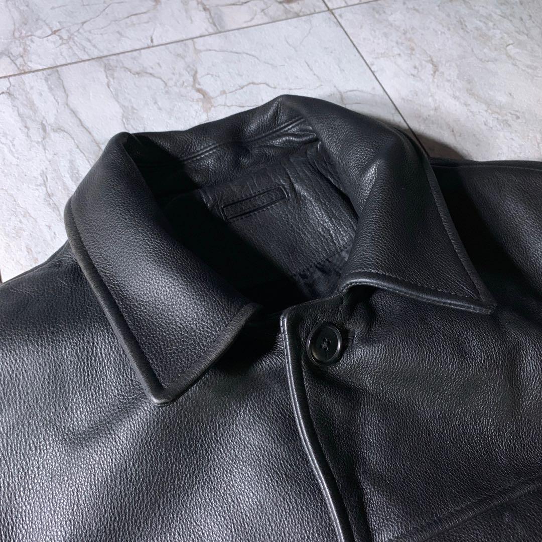 00s Brooks Brothers シボ革 レザー カーコート 黒 L