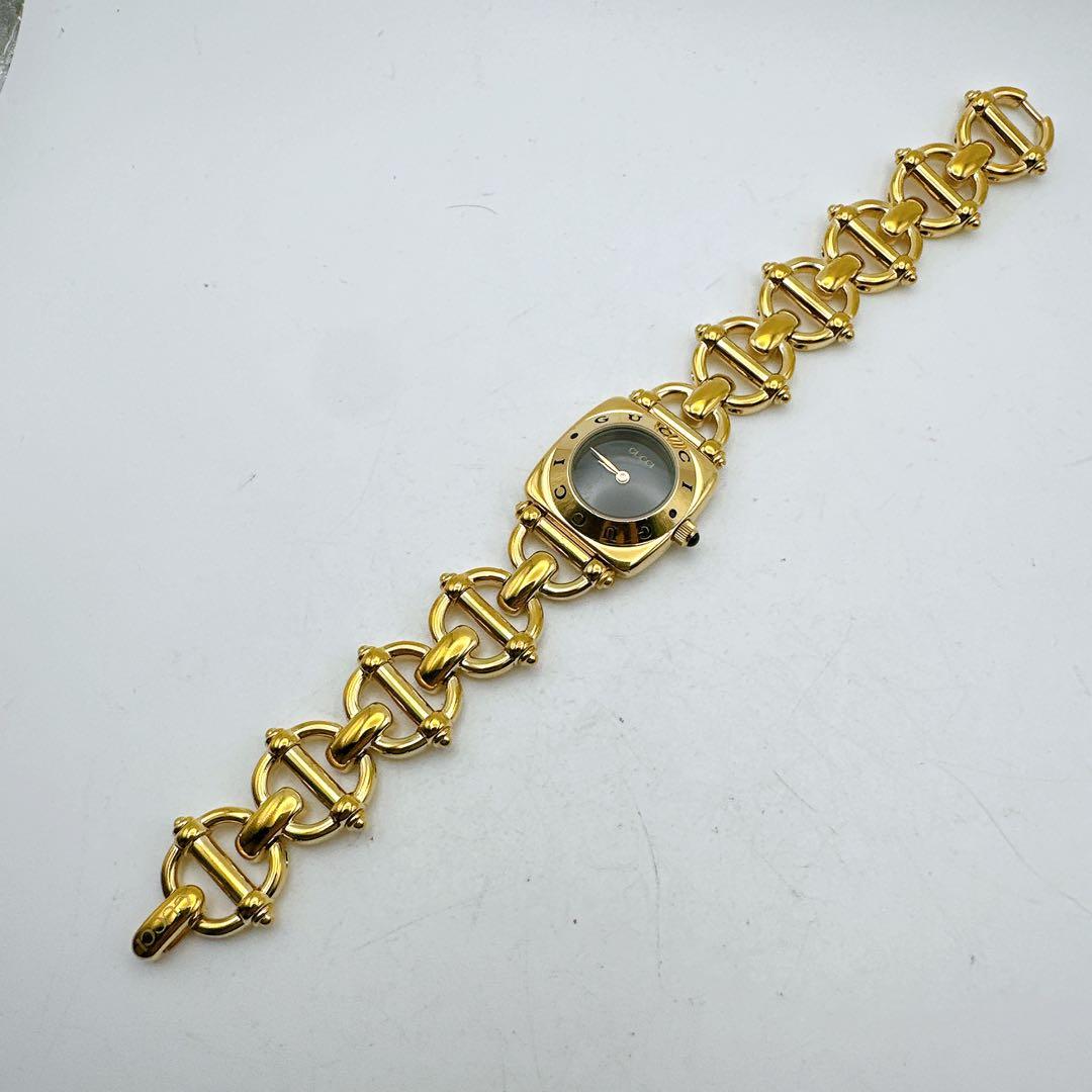 美品 稼動 GUCCI グッチ 6400L レディース腕時計 ゴールド 黒文字盤