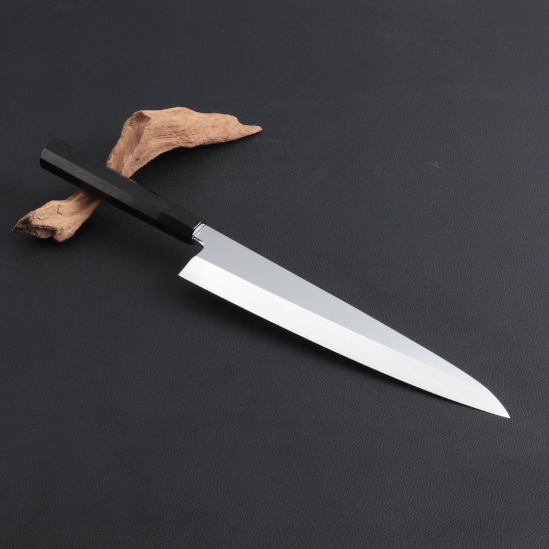 8509 鏡面仕上げ 身卸し・舟行 9寸 刃は究極の切れ味 黒檀黒水牛角八角柄