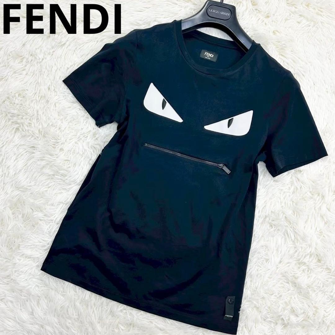 良品　フェンディ　モンスターアイ　半袖Tシャツ コットン　ブラック　XS