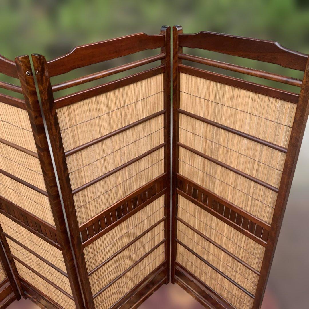 木製 衝立 パーテーション ４面パネル　和風　レトロ　高さ約124cm