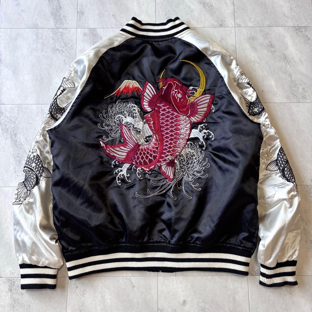 【超希少】朧 オボロ スカジャン 鯉 富士山 刺繍 OBORO ブラック L