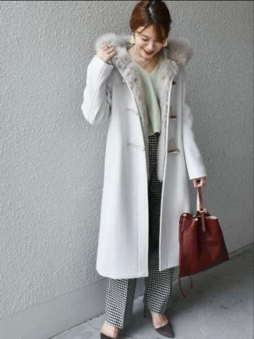 SHIPS ファー付きダッフルコート ホワイト