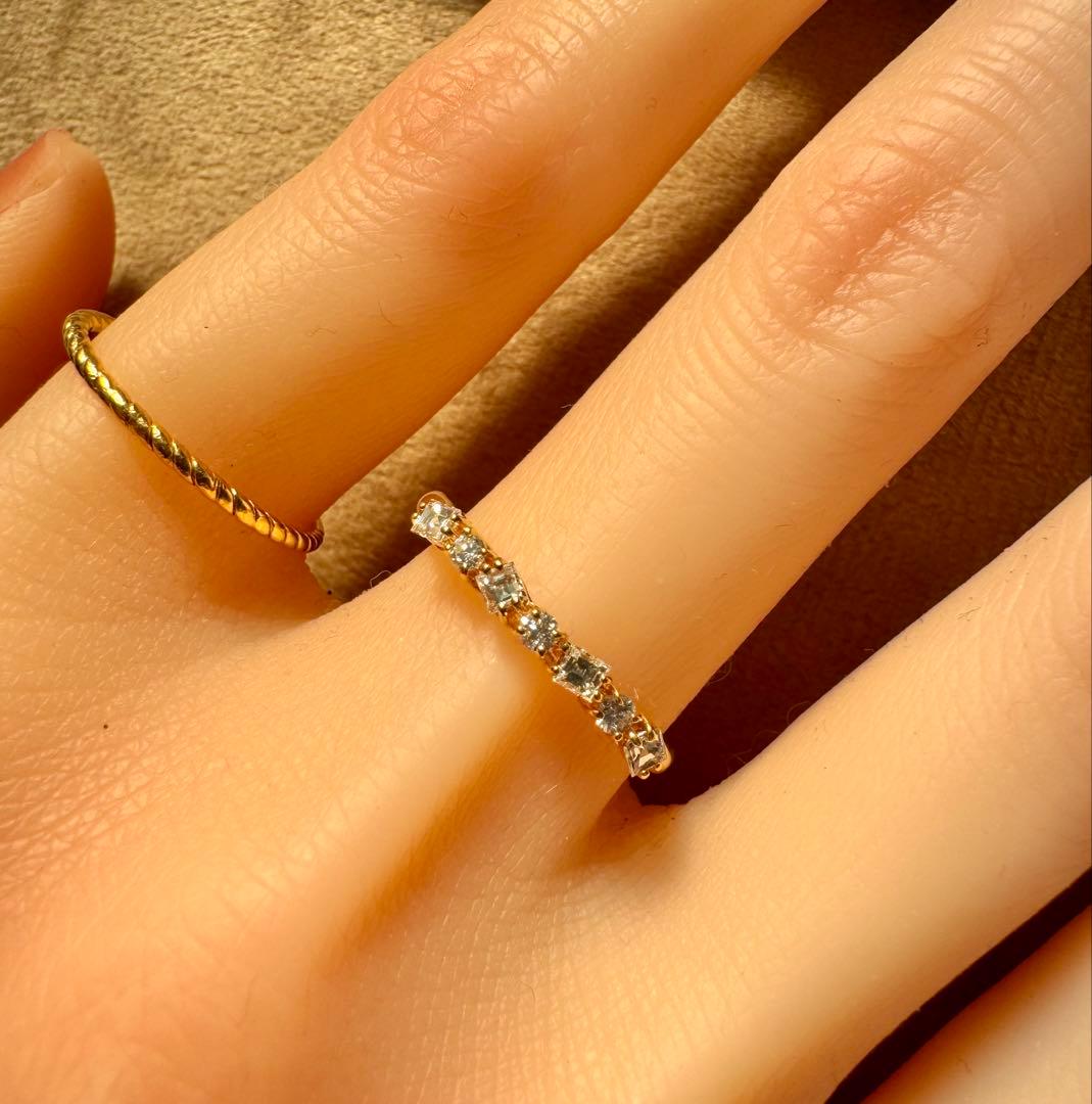 K18YG*17号*プリンセス×ラウンド*ダイヤモンド*ハーフエタニティリング