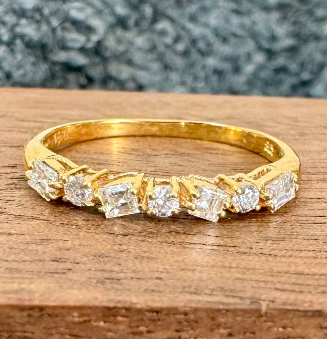 K18YG*17号*プリンセス×ラウンド*ダイヤモンド*ハーフエタニティリング