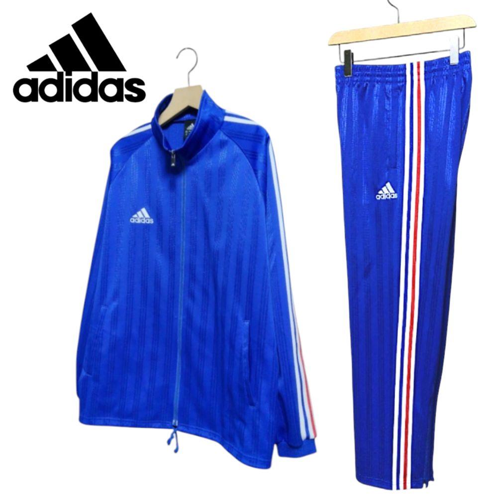 アディダス ジャージ上下セット【ジャケットXO パンツО】青シャドウストライプ