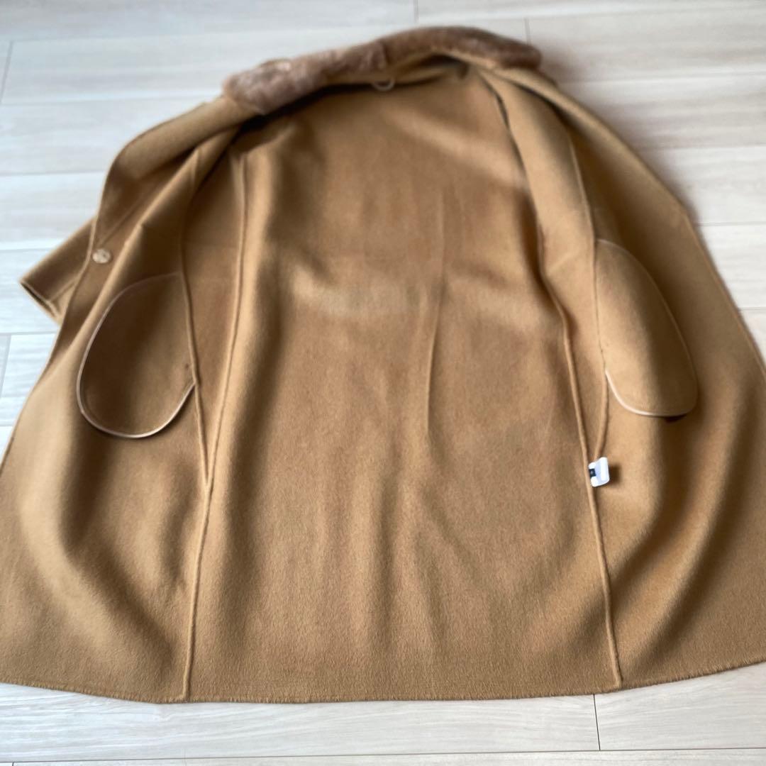 【アルパカ】zoeeウールアルパカ ロングコート ミンクファー襟 キャメル ゾエ