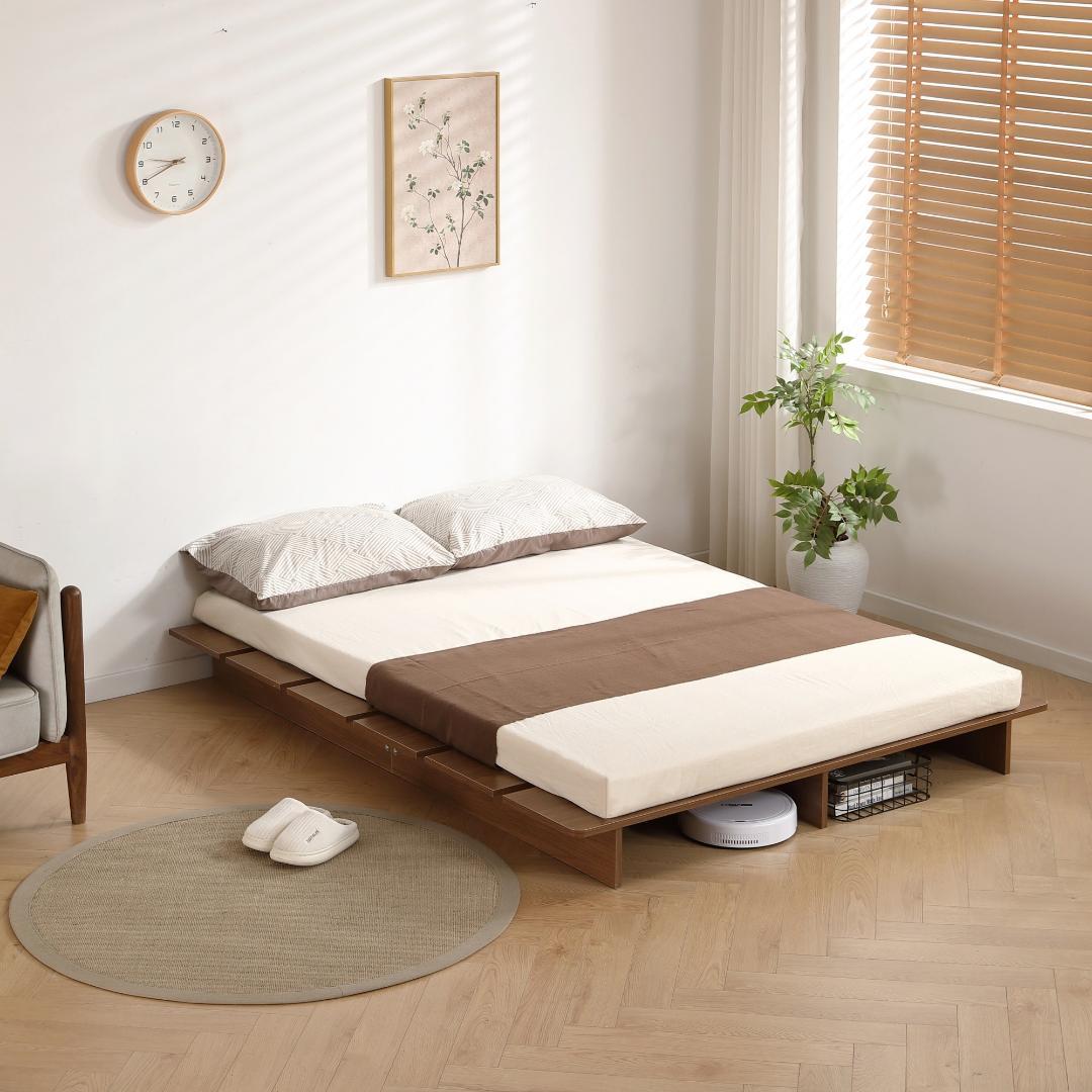 超人気！【SD・幅140cm】木目調 ベッド ローベッドBROWN