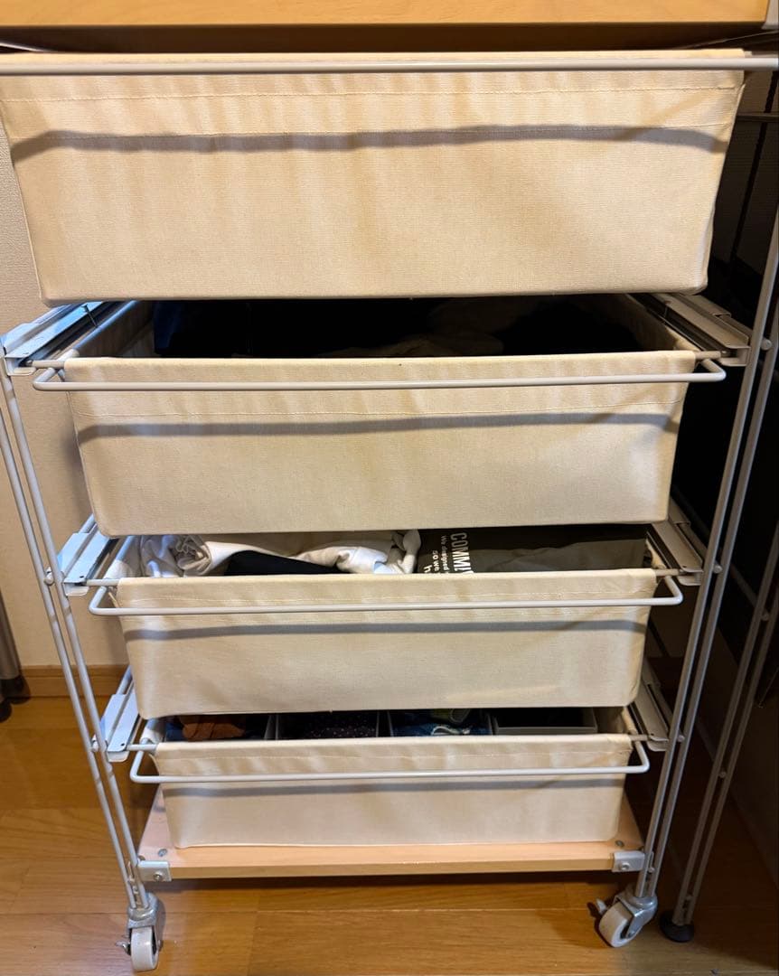 【美品 送料込 完成品】スチールユニットシェルフ 帆布バスケットセット