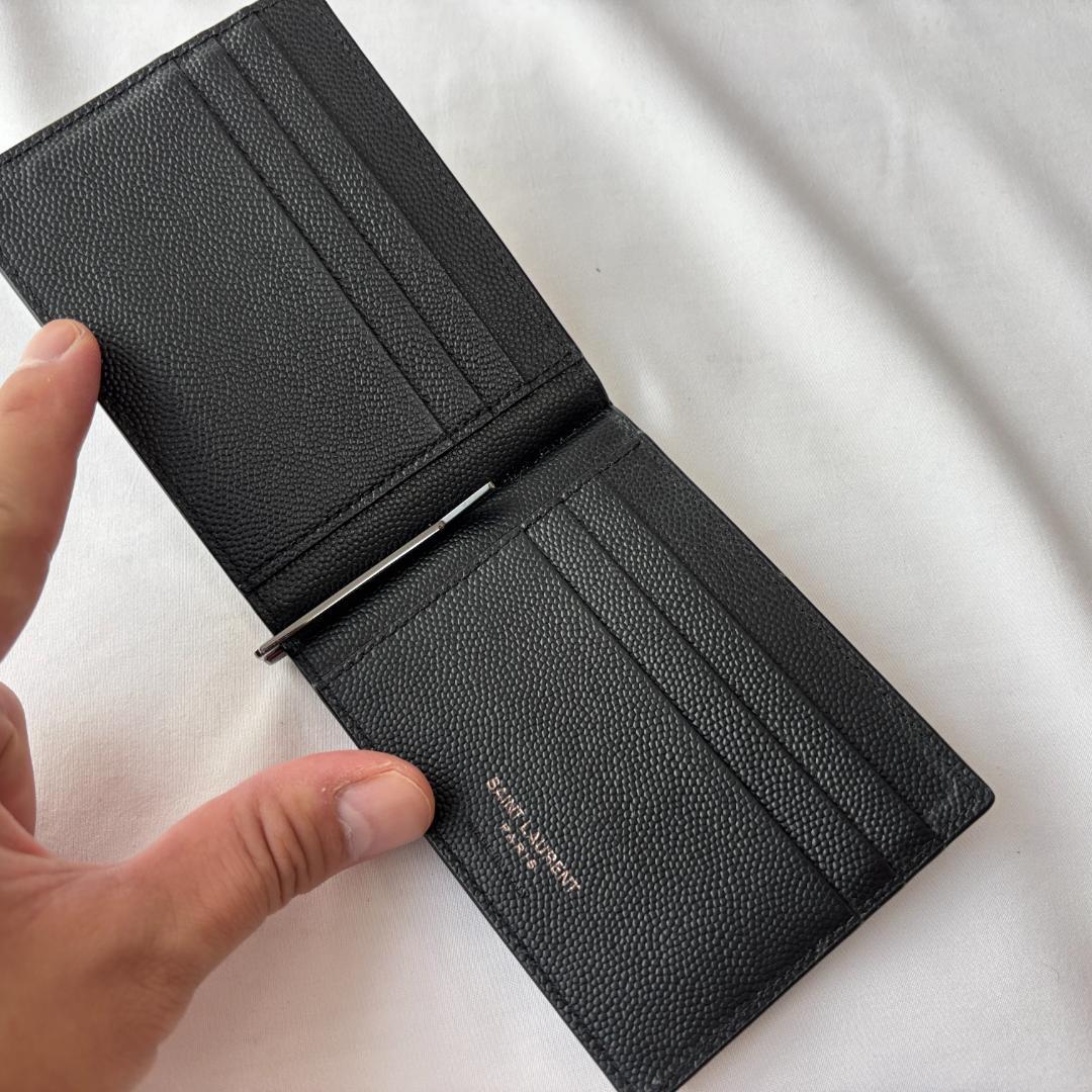 極美品 サンローラン キャビアスキン マネークリップ レザー お洒落 ブラック